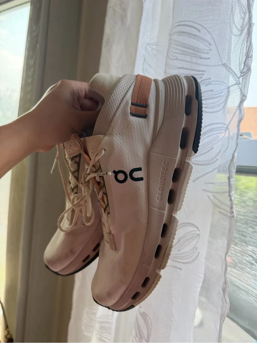 On Cloudtech women White Running Sneakers with Tan Accents